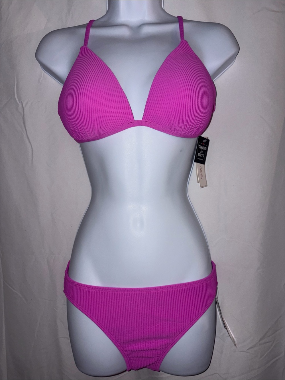 Salt + Cove Ribbed Triangle Bikini Set - Bright Pink